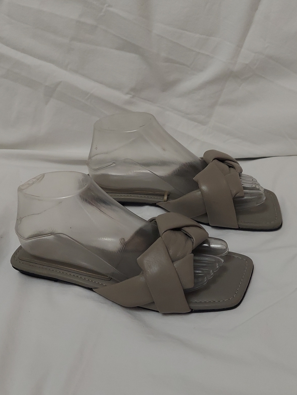 Zara Knotted Square-Toe Slide Sandal in Sage Green Womens 38